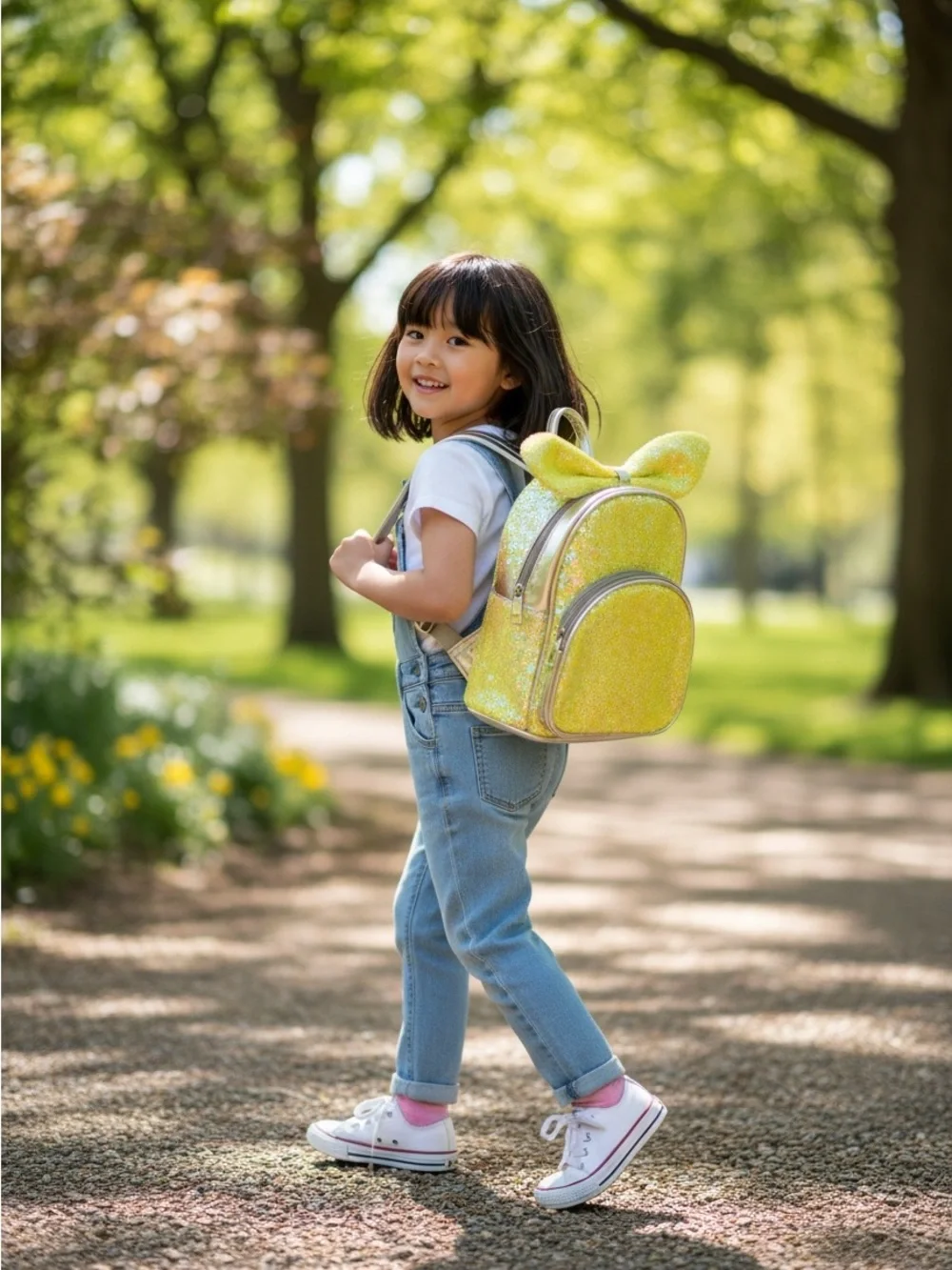 Sequin Bunny Ear Kids Backpack - Yellow with Gold Trim - Picture 1 of 4